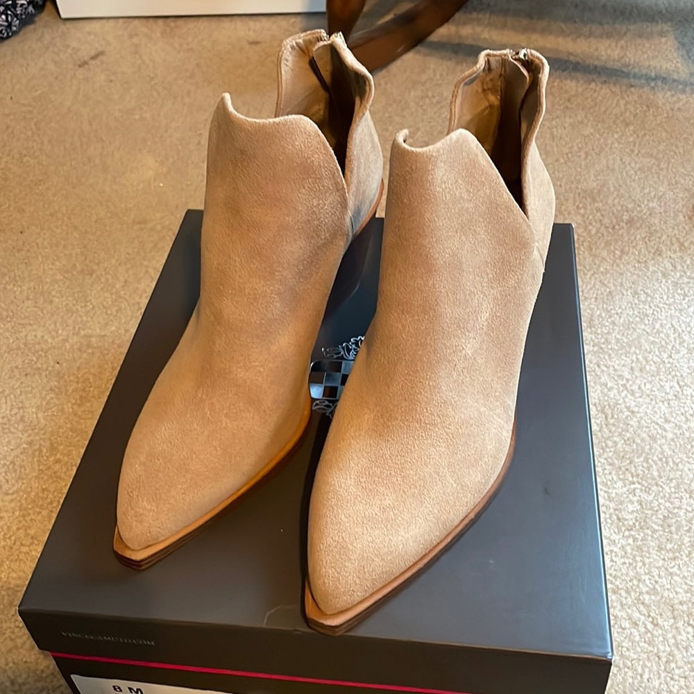 Never work tan ankle booties